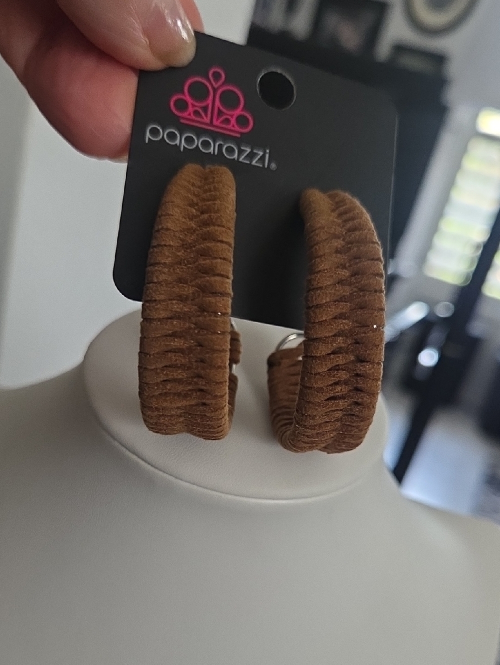 Paparazzi Brown Corduroy Hoop Earrings NWT